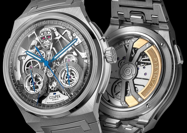 Czapek Antarctique Rattrapante RUR, Nahaufnahme Zifferblatt und Werk