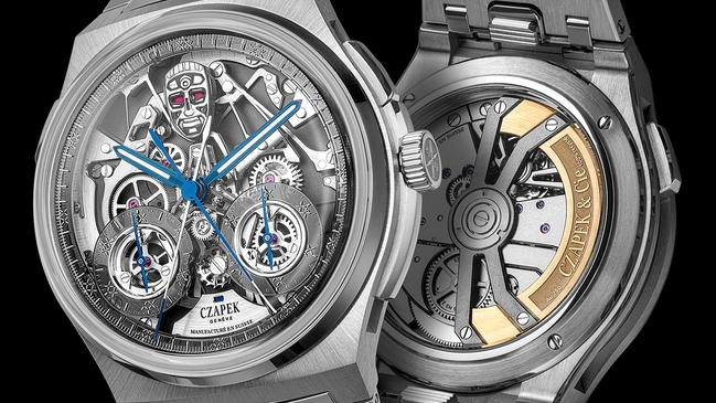 Czapek Antarctique Rattrapante RUR, Nahaufnahme Zifferblatt und Werk