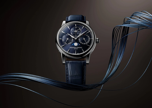 Frederique Constant Classic Perpetual Calendar Manufacture, Referenz FC-776N3H6, Uhr vor schwarzem Hintergrund