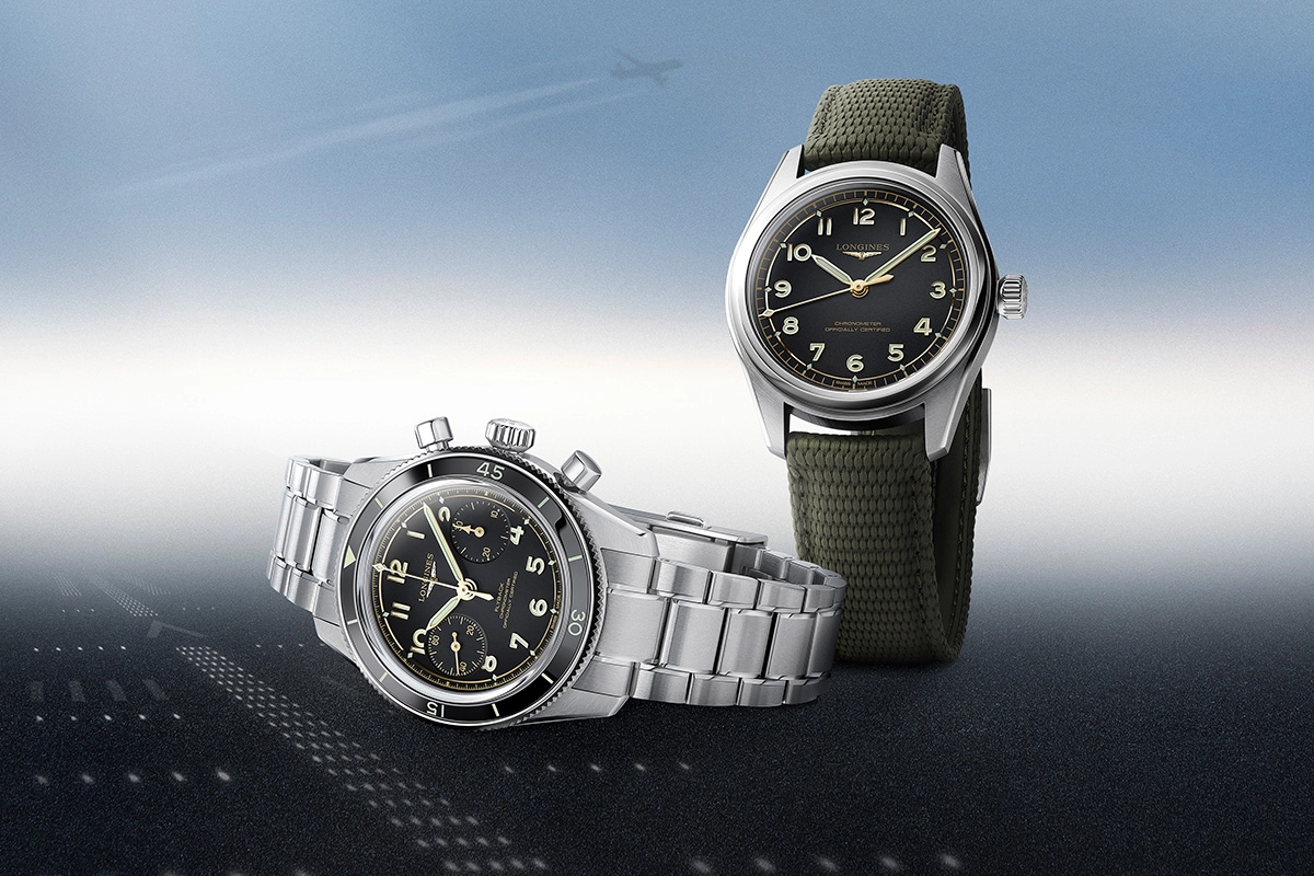 Longines Spirit Pilot, Referenz L3.809.4.53.9 und L3.721.4.53.6, Chronograph und Dreizeigeruhr auf dem Rollfeld