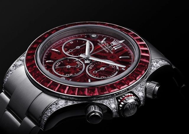 Artisans de Genève Rolex Daytona, Referenz 116509 mit roten Rubinen und Saphirzifferblatt