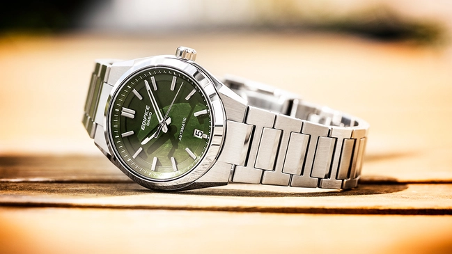 Casio Edifice EFK-100D-2A, mechanische Edelstahluhr mit grünem Zifferblatt