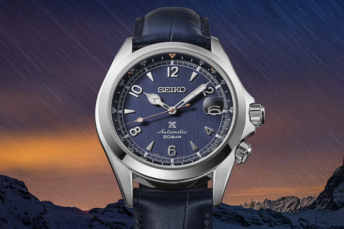 Seiko Prospex Alpinist Automatic EU Exclusive Limited Edition SPB531 vor dem nächtlichen Matterhorn
