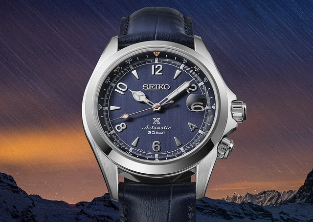 Seiko Prospex Alpinist Automatic EU Exclusive Limited Edition SPB531 vor dem nächtlichen Matterhorn