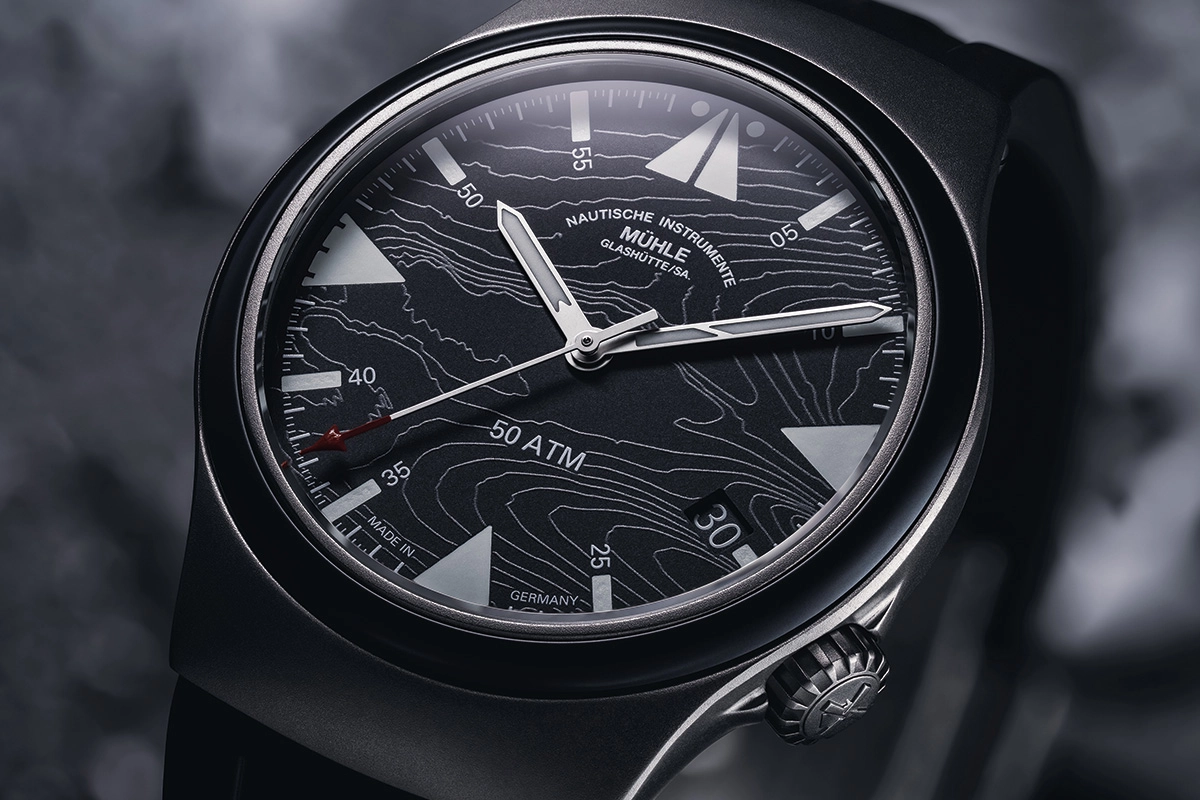 Mühle-Glashütte S.A.R. Mission Timer 160 Jahre DGZRS, Closeup Zifferblatt