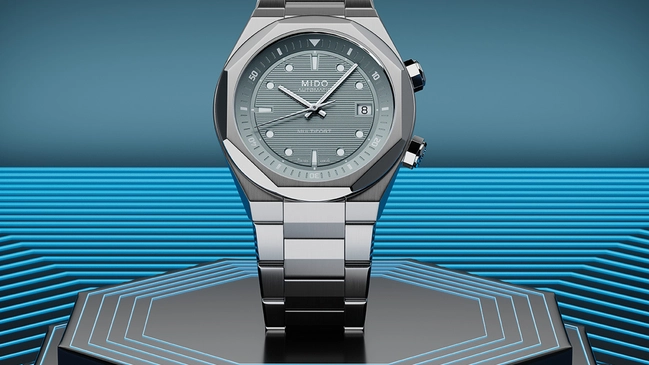 Mido Multifort 8 Two Crowns, Edelstahluhr mit grauem Zifferblatt