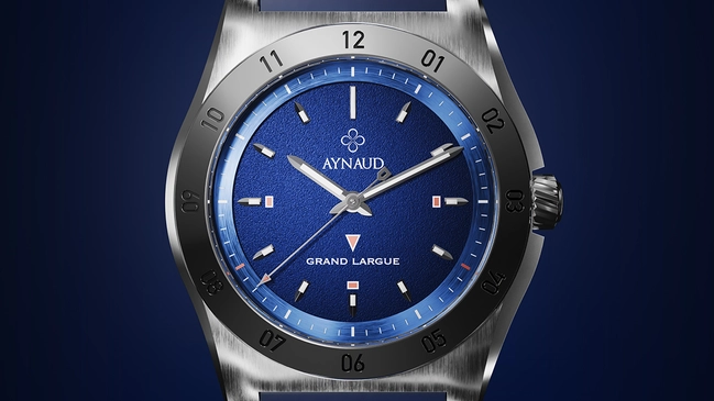 Aynaud – Grand Largue, Edelstahluhr mit Kautschukband und blauem Zifferblatt