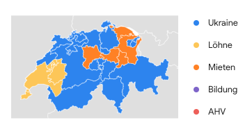 Schweiz-Karte mit verschieden gefärbten Regionen