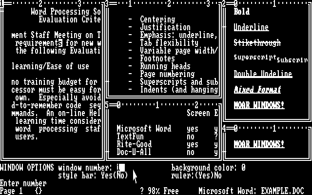 Microsoft Word 1.15 Document Editing in Multiple Windows (1984)
