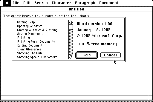 Microsoft Word 1.0 for Mac (1985)