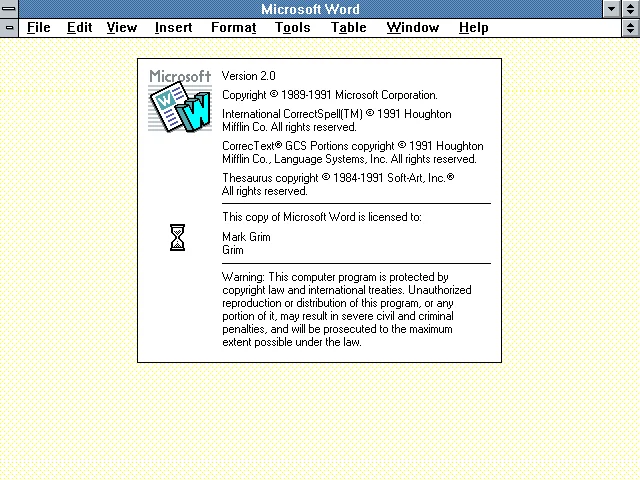 Microsoft Word for Windows 2.0 Splash Screen (1991)