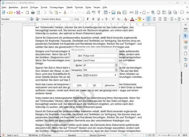 Einfügen eines Textwasserzeichens im LibreOffice Writer
