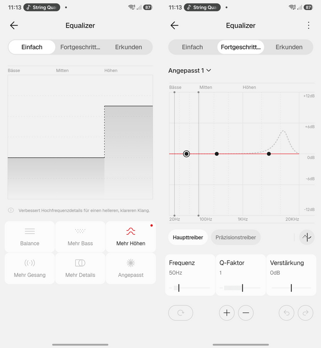 Die beiden Equalizer des Nothing Headphone (1) Pro