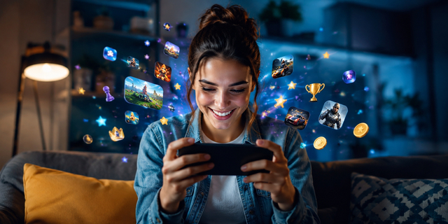 Frau beim Smartphone-Gaming