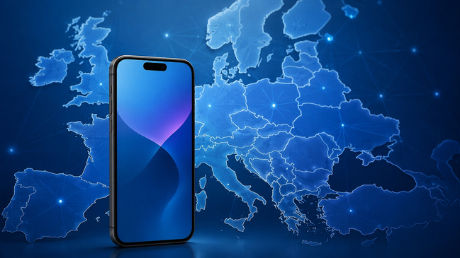 Smartphone vor Europakarte