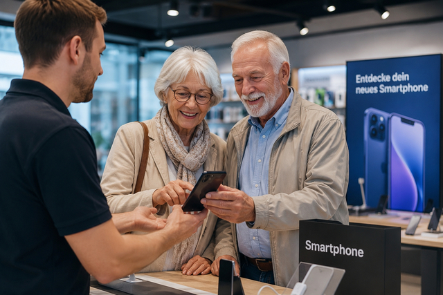 Senioren beim Smartphonekauf