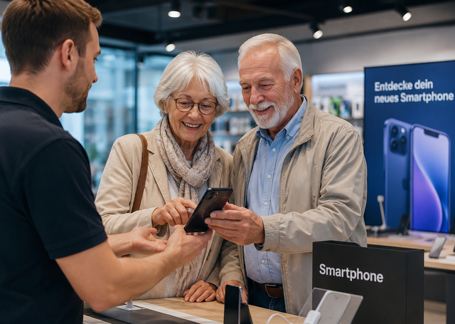 Senioren beim Smartphonekauf
