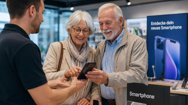 Senioren beim Smartphonekauf