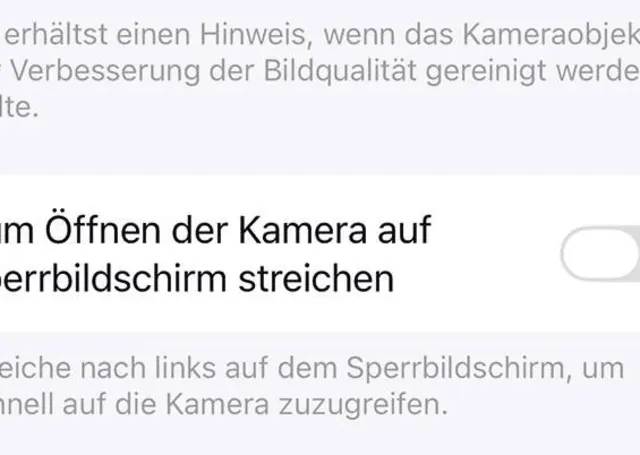 Wischen zur Kameraöffnung auf dem iPhone deaktivieren