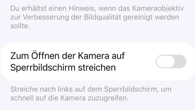 Wischen zur Kameraöffnung auf dem iPhone deaktivieren