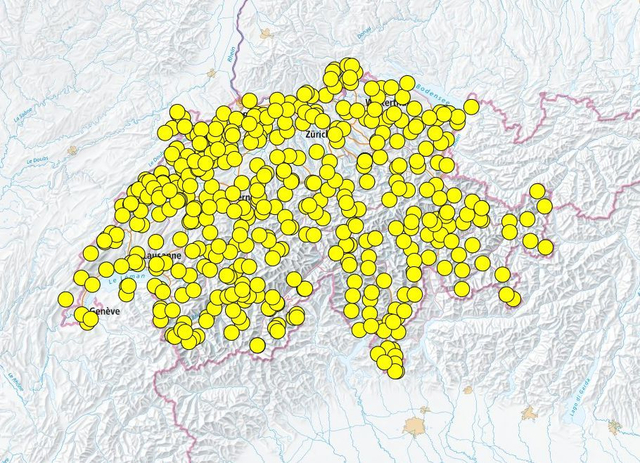Radio- und Fernsehsender in der Schweiz auf Übersichtskarte