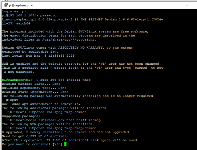 Das Programm hängt beim Statement Do you want to continue? [Y/n] (Bild 2)