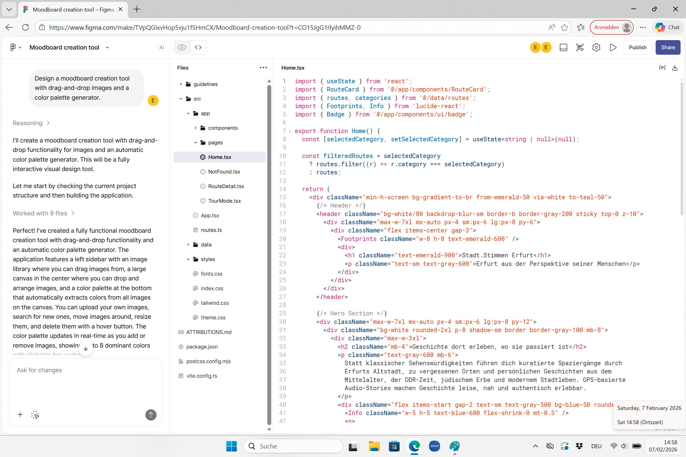 Blick in den von Figma Make generierten Code (Bild 4)