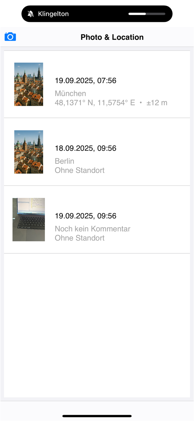 App mit aktiver Kamerafunktion auf einem iPhone (physisch, kein Simulator) (Bild 4)