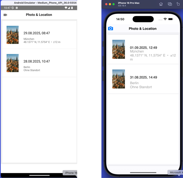 Entwurf der App – links: Android-Emulator, rechts: iOS (Bild 5)