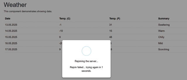 Verbindungsproblemdialog für Blazor Server. Mit diesem Aussehen gibt es ihn seit Blazor 9.0 (Bild 9)