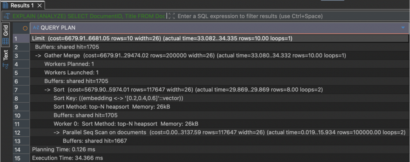 Abfragedauer ohne unterstützenden HNSW-Index (Bild 1)