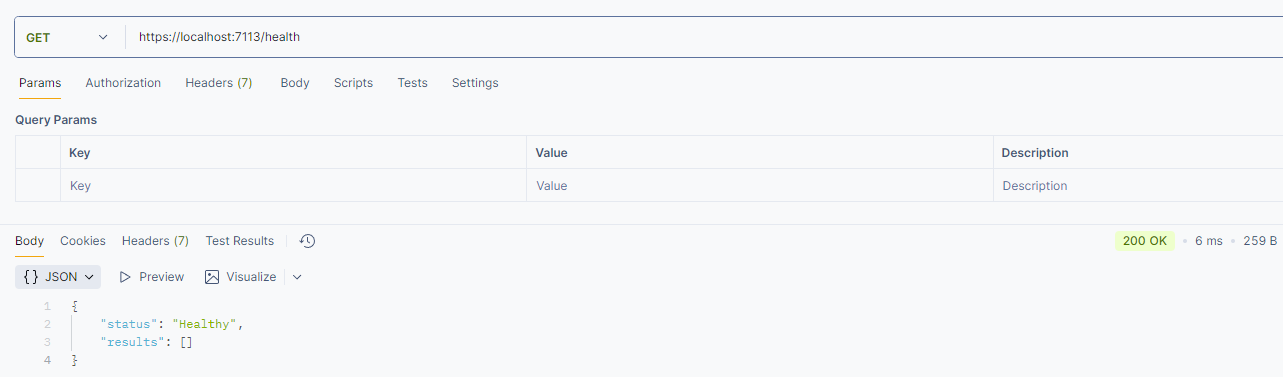 Ausgabe des Health-Endpunkts im JSON-Format in Postman (Bild 3)