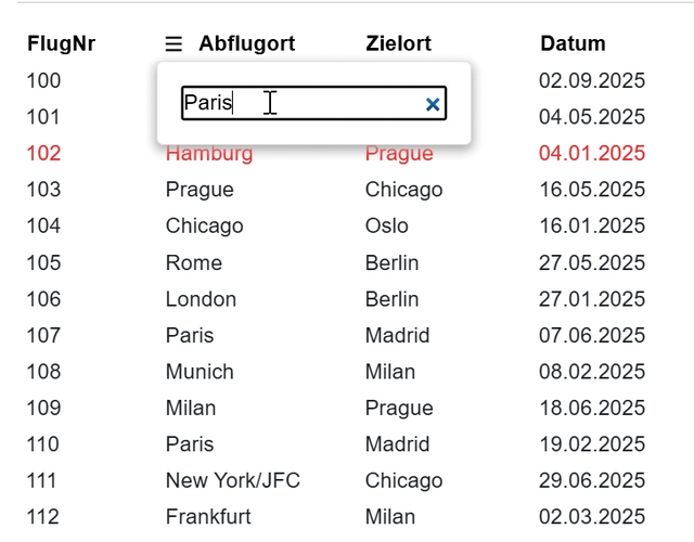 Der Aufruf HideColumnOptionsAsync() sorgt dafür, dass die ¬geöffnete Filtereingabe sich automatisch wieder schließt, wenn die Eingabetaste gedrückt wird (Bild 12)