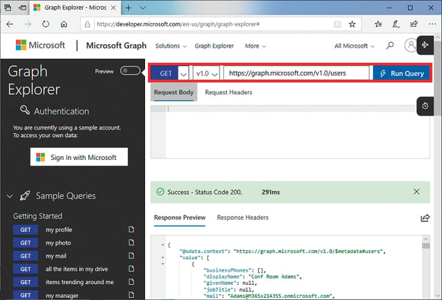 Graph Explorer zum Testen von Abfragen (Bild 3)