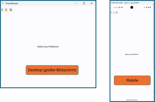 Funktionstest des Entwurfs der App – zunächst nur „Hello World“ (Bild 3)