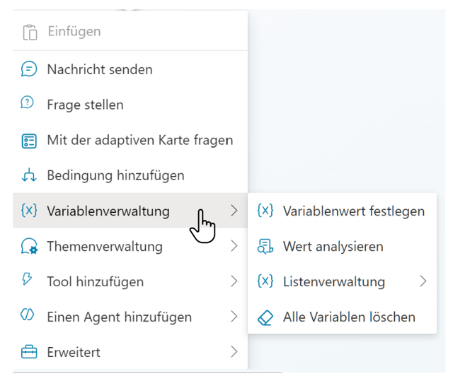 Für die Neuanlage oder das Erkunden eines Dialogelements bietet der Topic/Themen-Designer die verschiedenen Knotentypen zur Auswahl an (Bild 2)