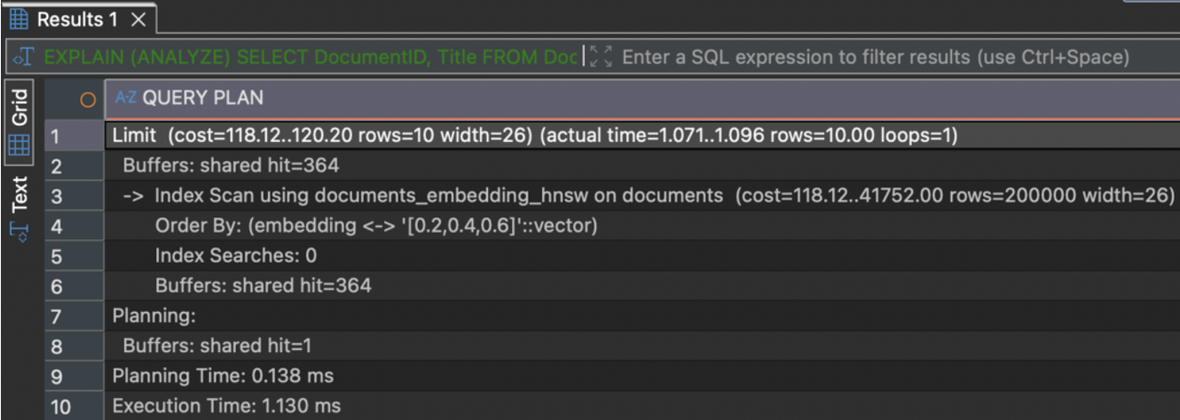 Abfragedauer mit unterstützendem HNSW-Index (Bild 2)