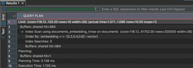 Abfragedauer mit unterstützendem HNSW-Index (Bild 2)