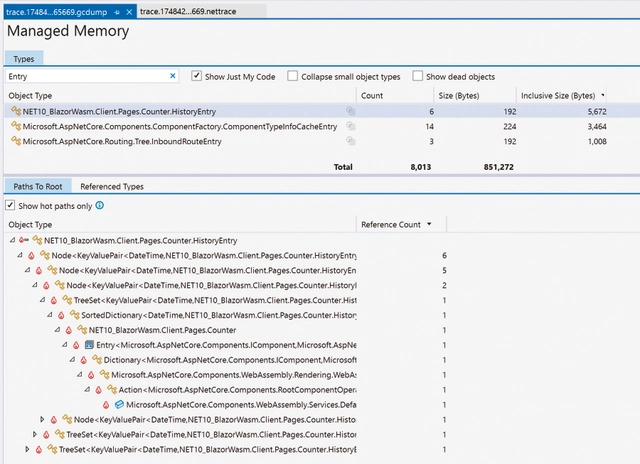 Betrachten der Memory-Dump-Datei (.gcdump) in ¬Visual Studio (Bild 6)