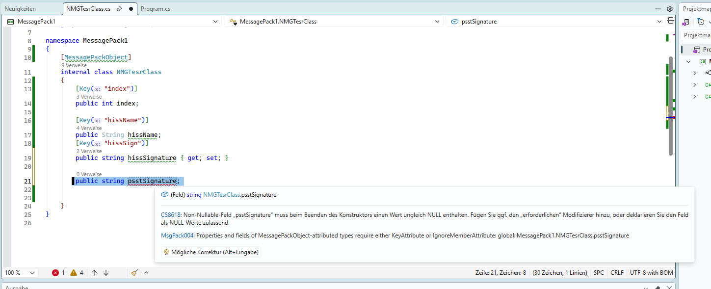 Dank der Erweiterung erkennt Visual Studio das fehlende Attribut (Bild 5)