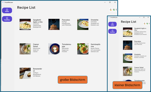 Der Prototyp der App auf „großen“ und „kleinen“ Bildschirmen (Bild 1)