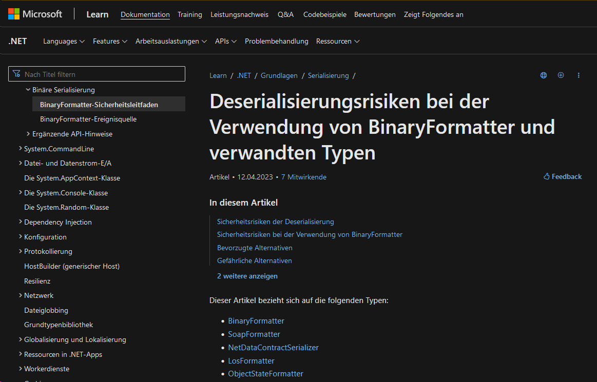 net ersatz f r die klasse binaryformatter dwx developer world