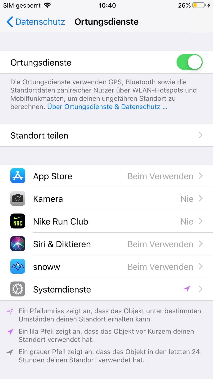Screenshot iPhone-Einstellungen