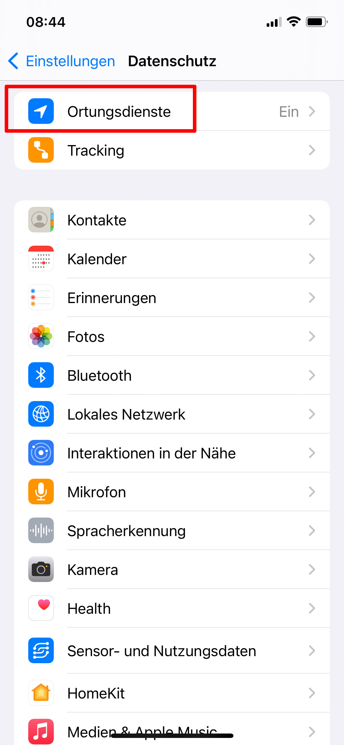 Screenshot iPhone-Einstellungen