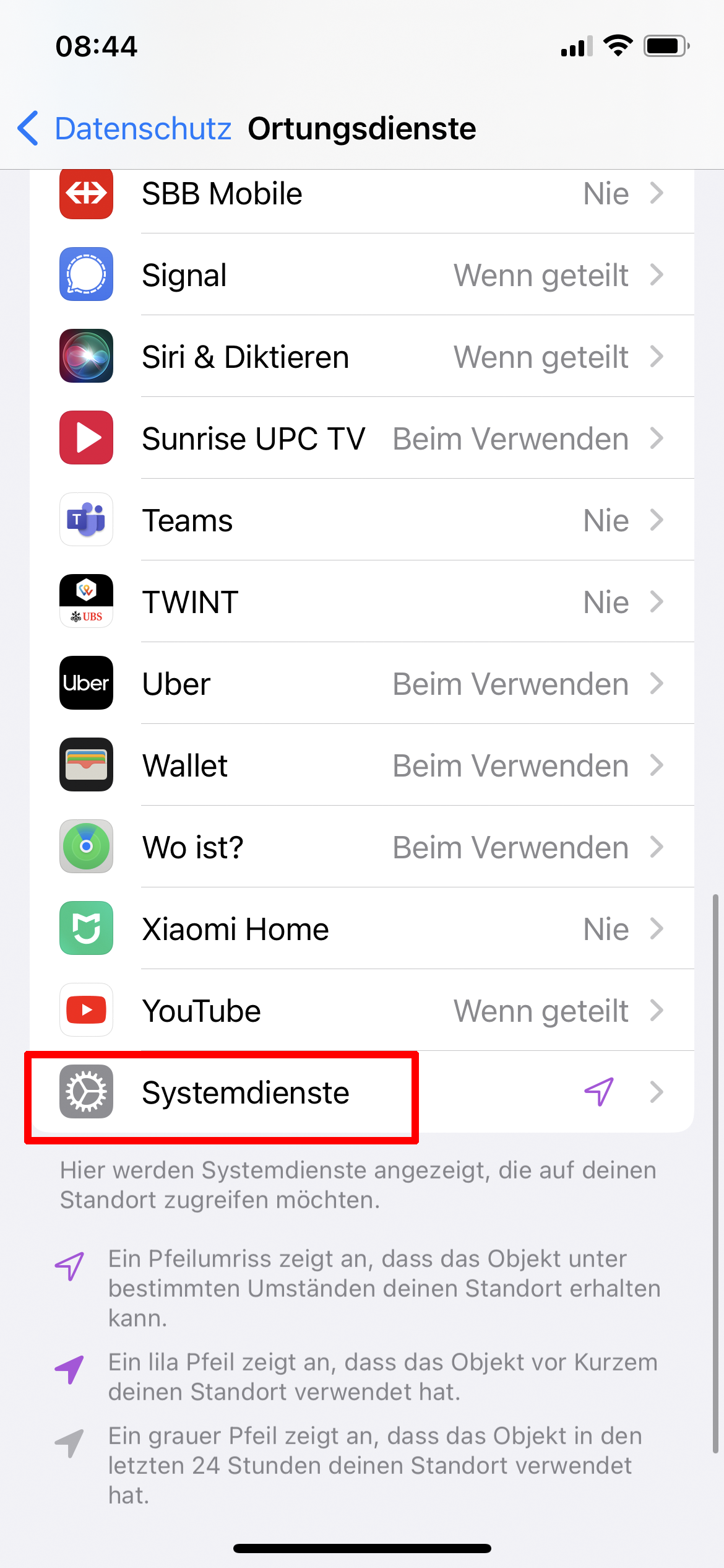 Screenshot iPhone-Einstellungen