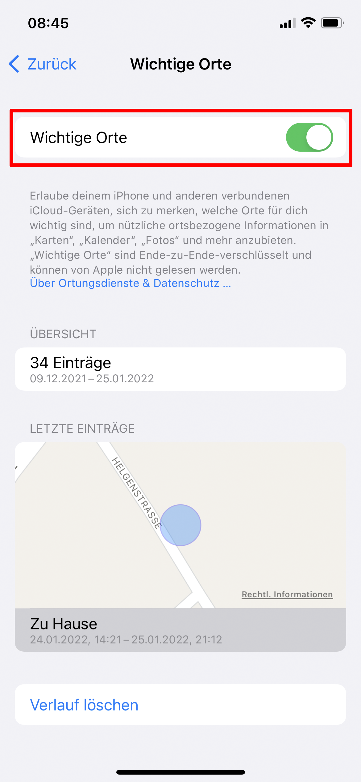 Screenshot iPhone-Einstellungen
