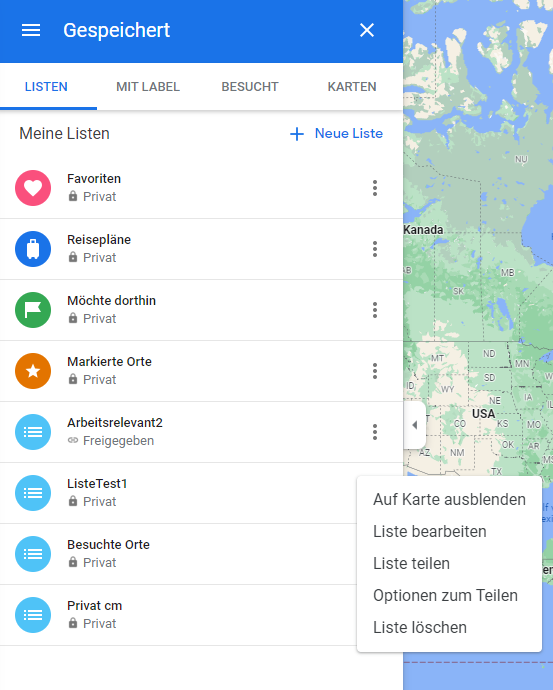 Maps im Browser mit der Listenfreigabe