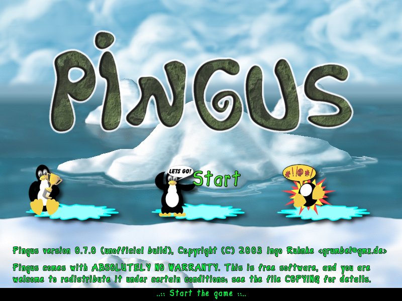 Screenshot des Startfensters von Pingus