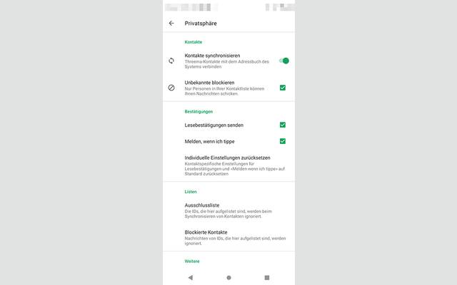 Die Threema-Einstellungen betreffend Lesebestätigungen