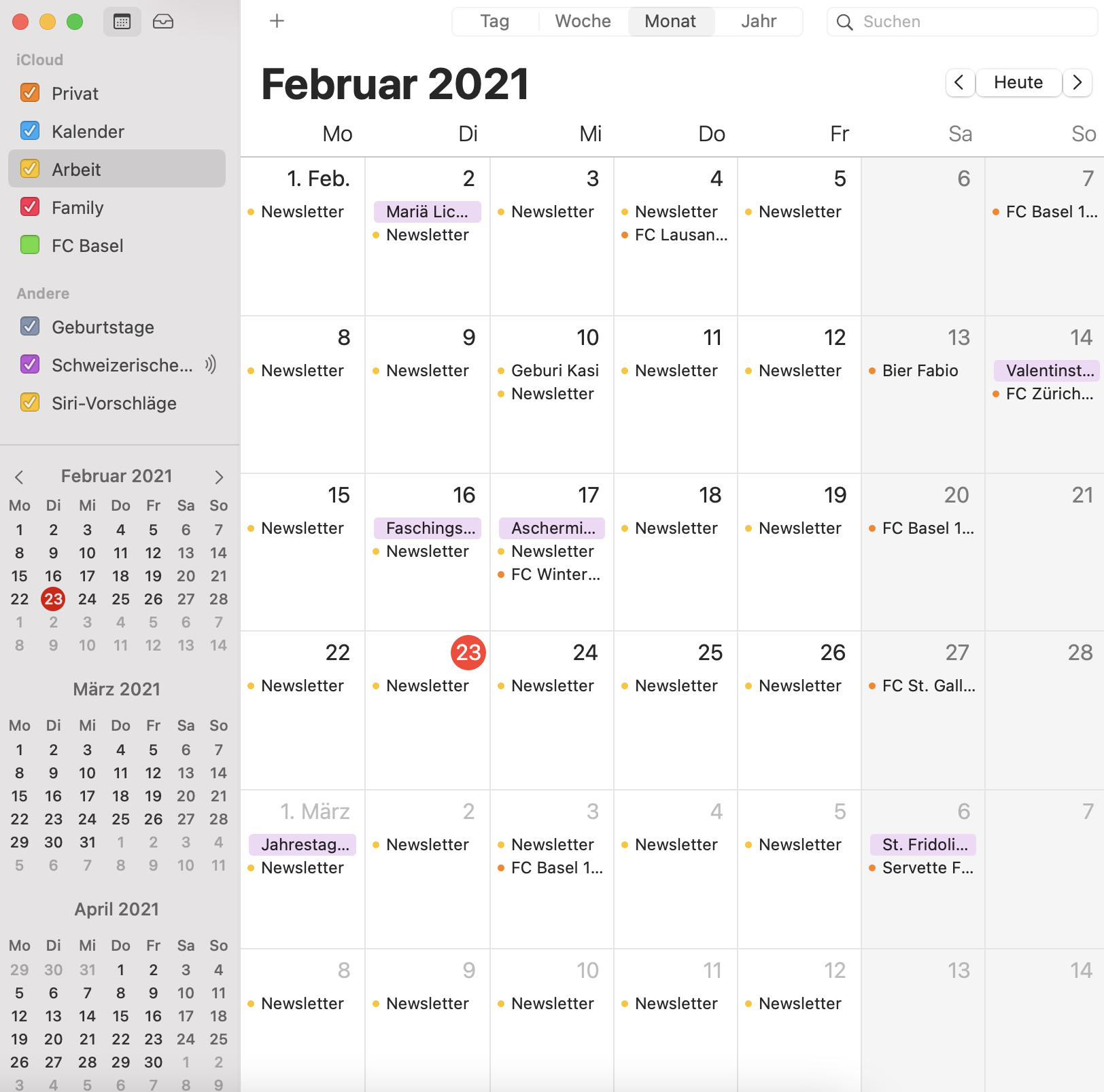 Screenshot des Apple-Kalenders
